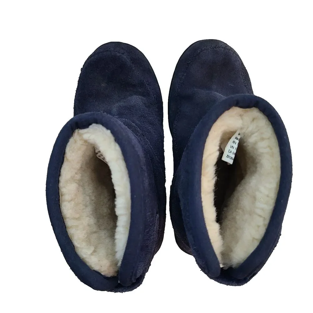 LL Bean Kids Boots Toddlers 12 Wicked Cozy Suede Leather Slip On Navy Fur Lined